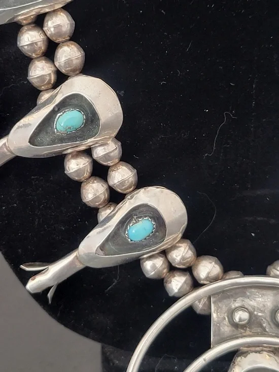 Sterling Silver Turquoise Squash Blossom Necklace - - Picture 14 of 16